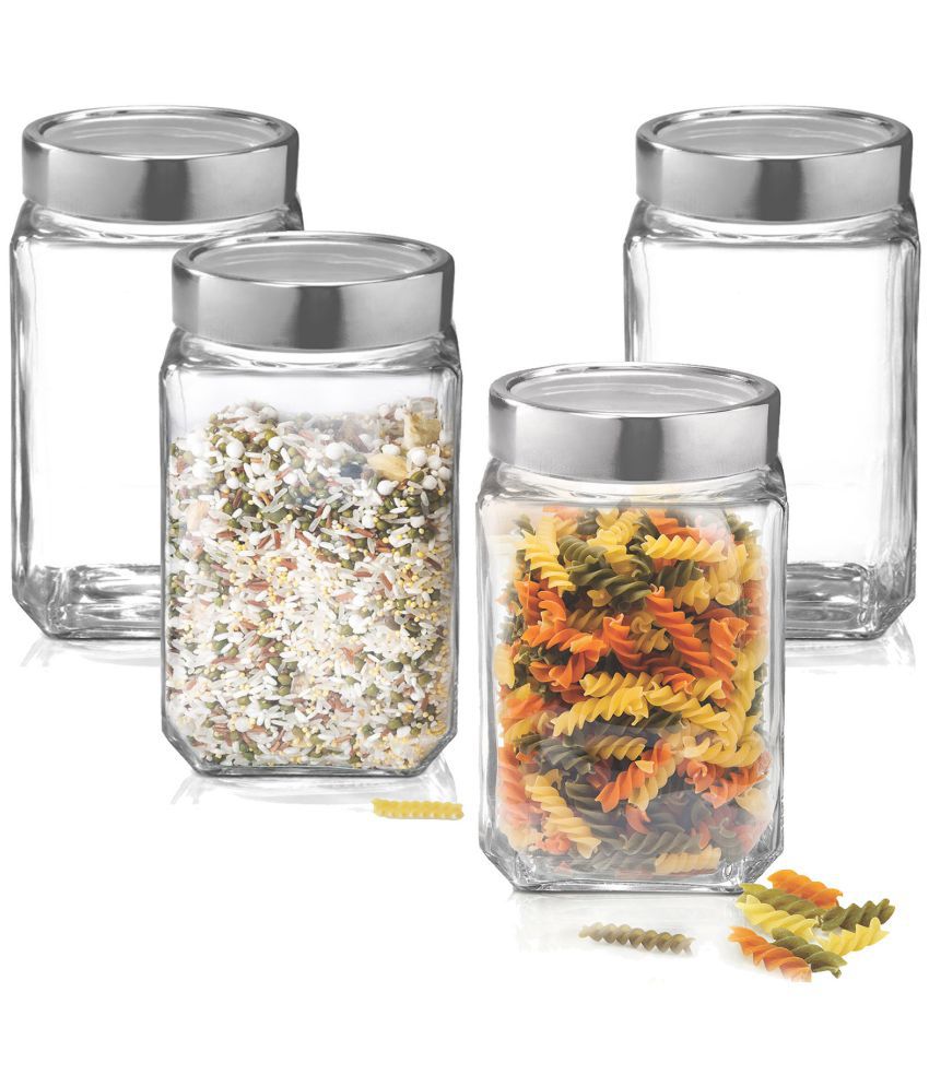     			Treo By Milton Cube Storage Glass Jar, Set of 4, 800 ml Each, Transparent