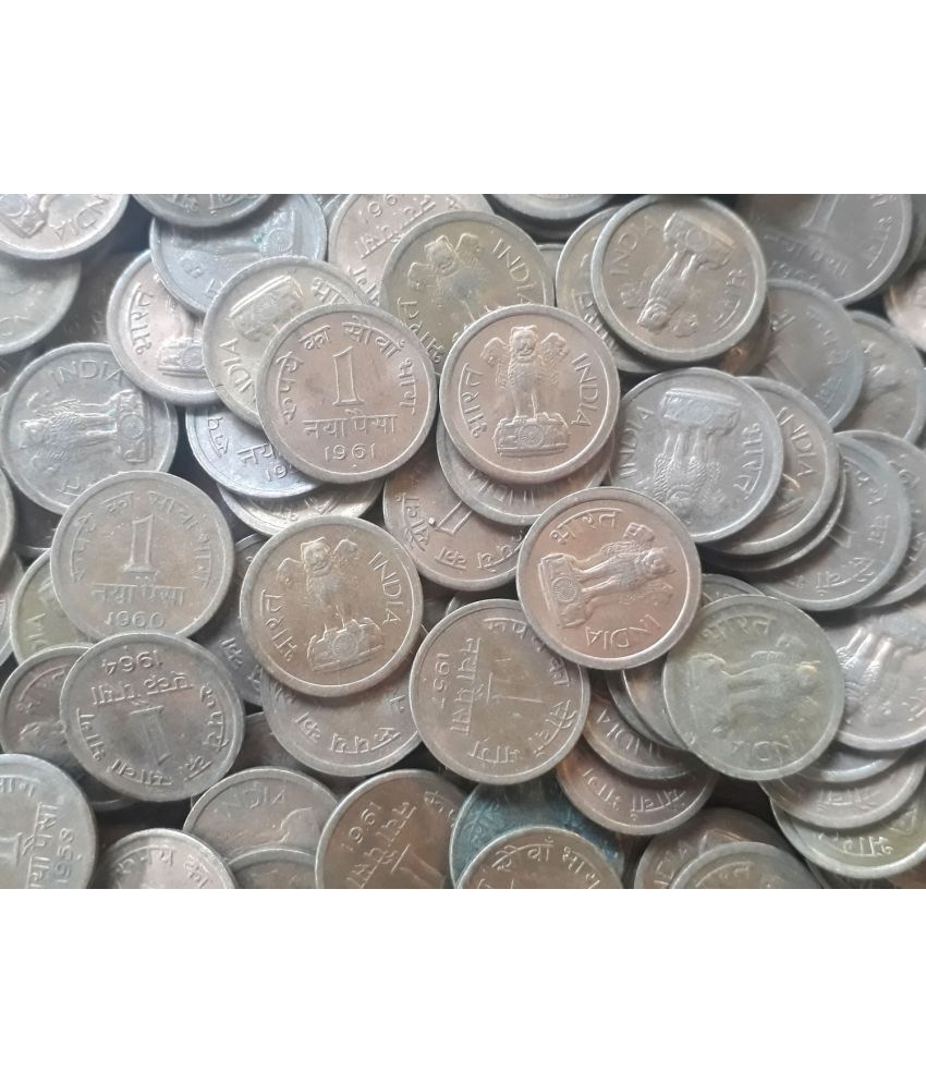     			100 PIECES LOT - 1 NP - aUNC / UNC NEW condition - 1957 1958 1959 1960 1961 BRONZE ( COPPER ) MIXED YEARS  - INDIA - 1957 1958 1959 1960 1961