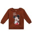 MICKEY & FRIENDS BOYS SWEAT SHIRT ROUND NECK FULL SLEEVES SOLID BROWN