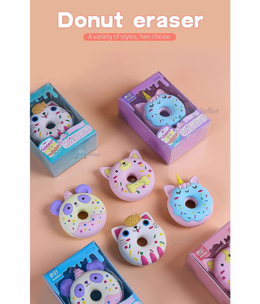     			FunBlast Donut Shaped Erasers for Kids - School Stationary Kit for Girls, Boys – Birthday Return Gift for Children (Pack of 4) Multicolor