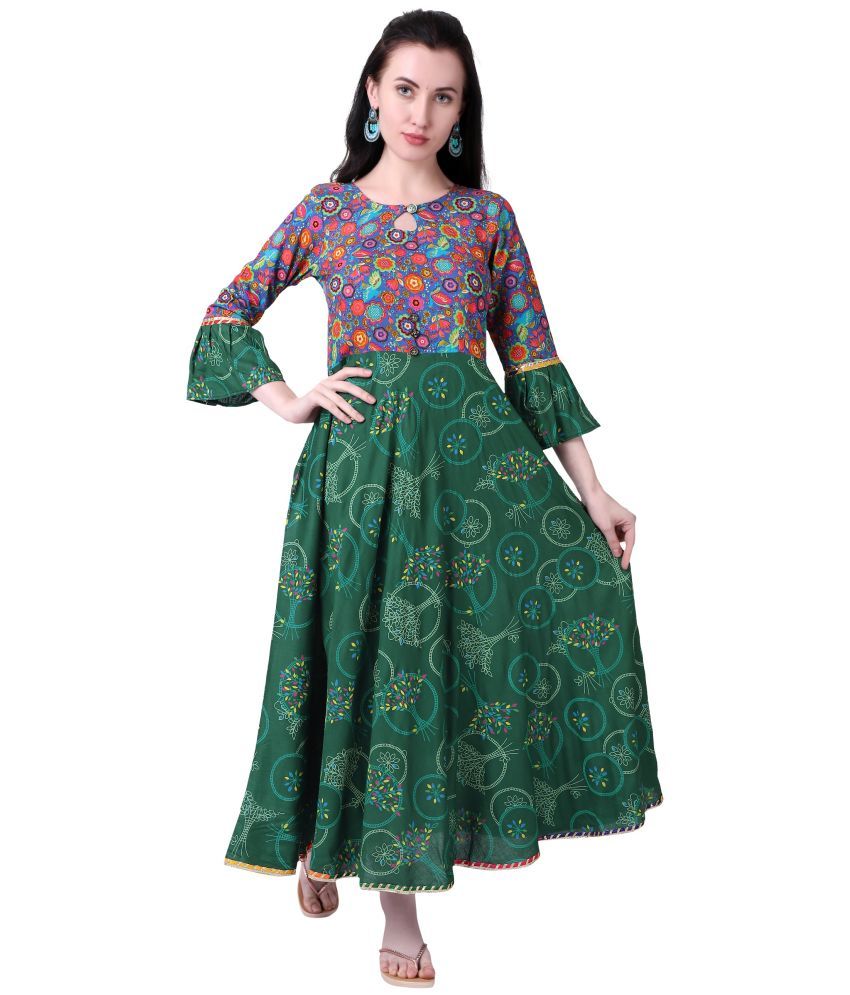     			MEESORRA - Green Rayon Women's Flared Kurti ( Pack of 1 )