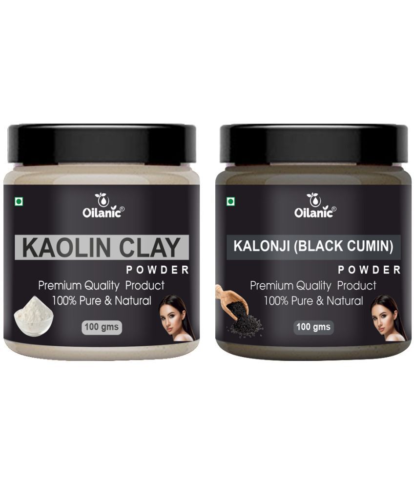     			Oilanic 100% Pure Kaolin Clay Powder & Kalonji Powder For Skin Hair Mask 200 g Pack of 2