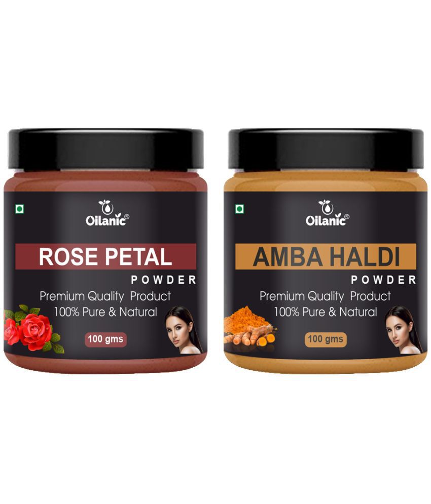     			Oilanic 100% Pure Rose Petal Powder & Amba Haldi Powder For Skin Hair Mask 200 g Pack of 2