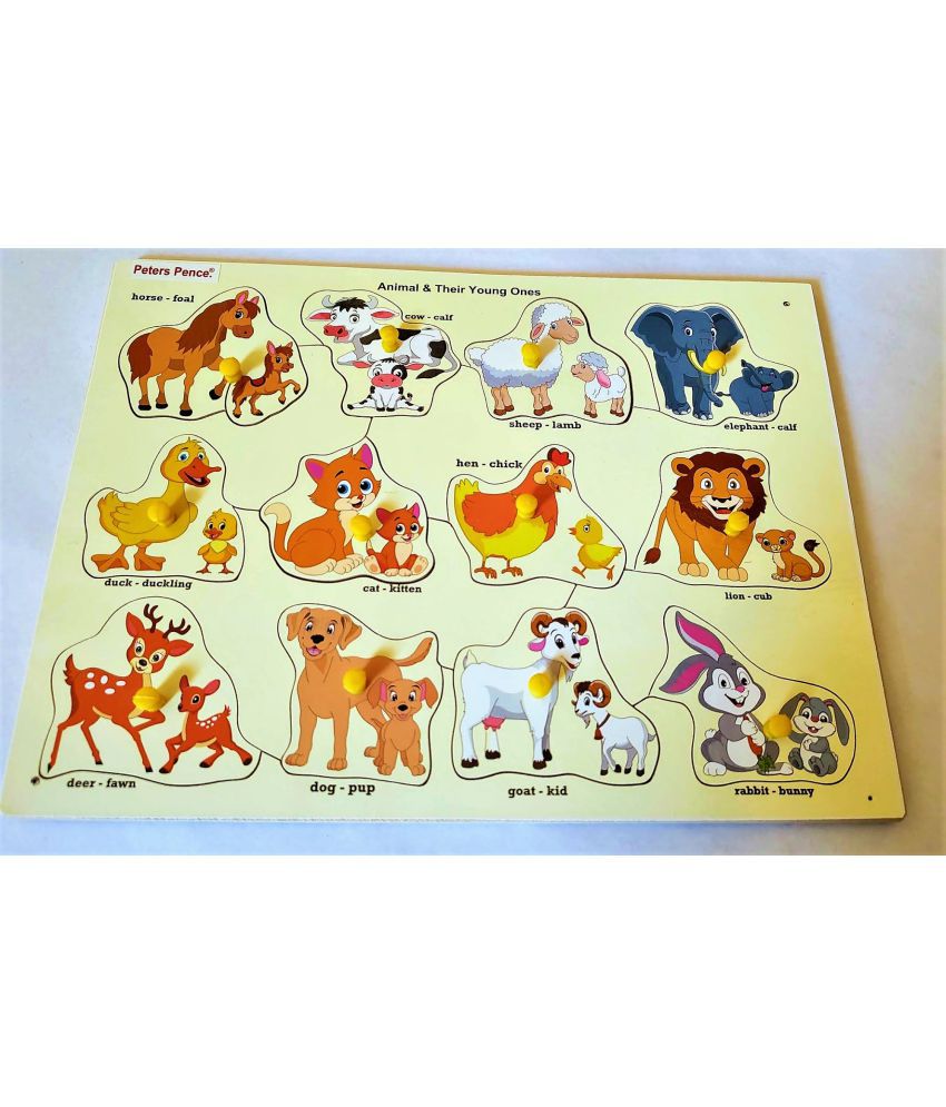     			Peters Pence Wooden Multi-Color  12  SET OF ANIMAL PUZZLE LEARNING BOARD WITH  YOUNG ONES FOR KIDS PRE PRIMARY EDUCATION