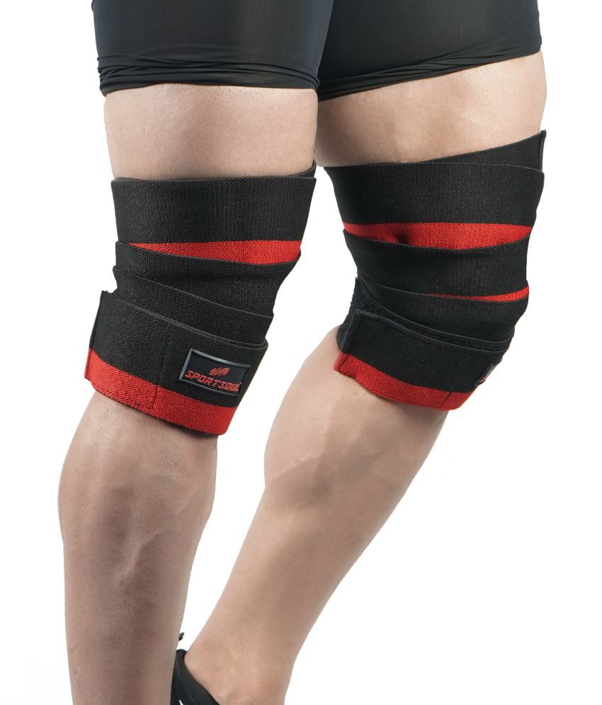     			SportSoul Weightlifting Knee Wrap I Pair I Red & Black I 92 inches