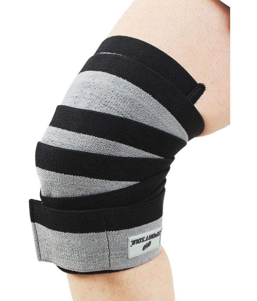     			SportSoul Weightlifting Knee Wrap I Pair I Grey & Black I 78 inches