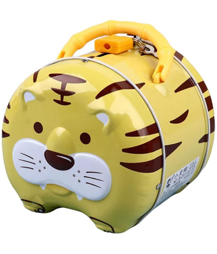 WISHKEY Cute & Attractive Cartoon Cat Metal Piggy Bank with Secure Lock & Key for Kids, Boys & Girls