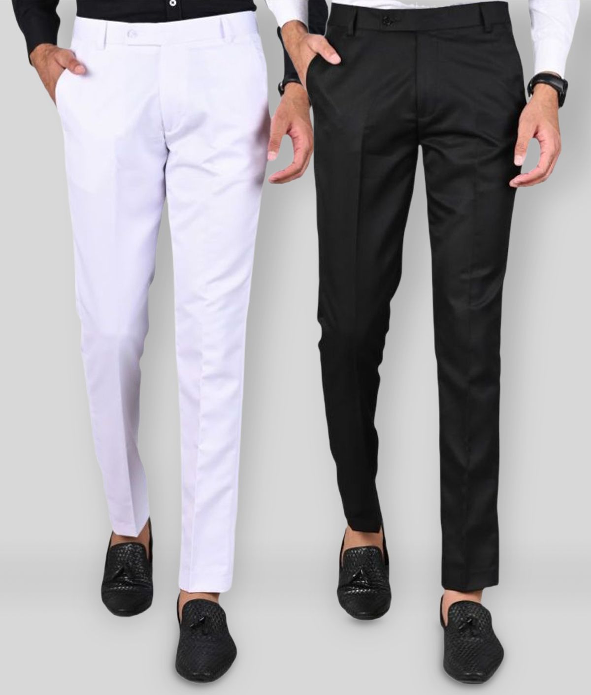     			MANCREW - Black Polycotton Slim - Fit Men's Formal Pants ( Pack of 2 )