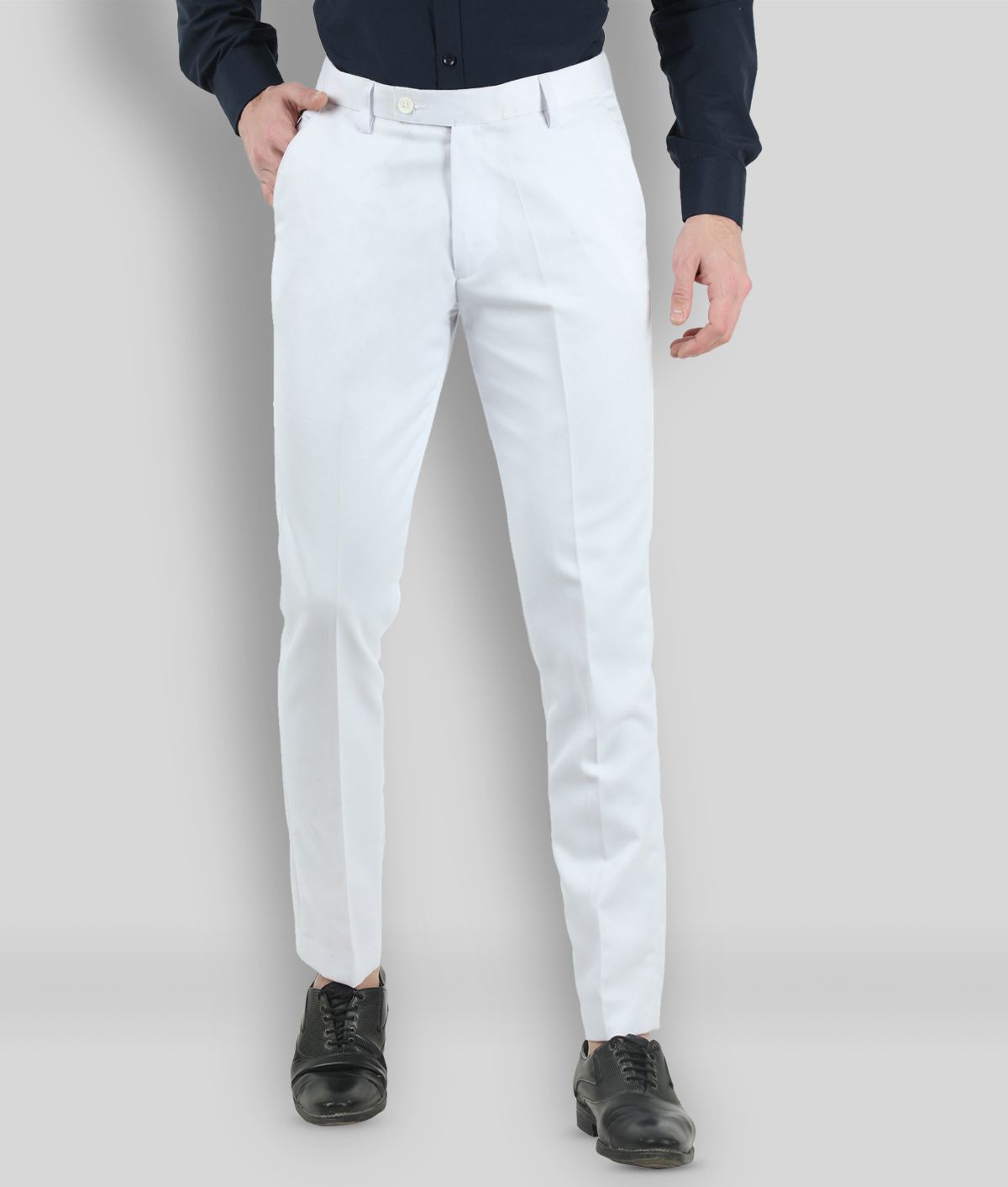     			VEI SASTRE - White Cotton Blend Slim Fit Men's Formal Pants (Pack of 1)
