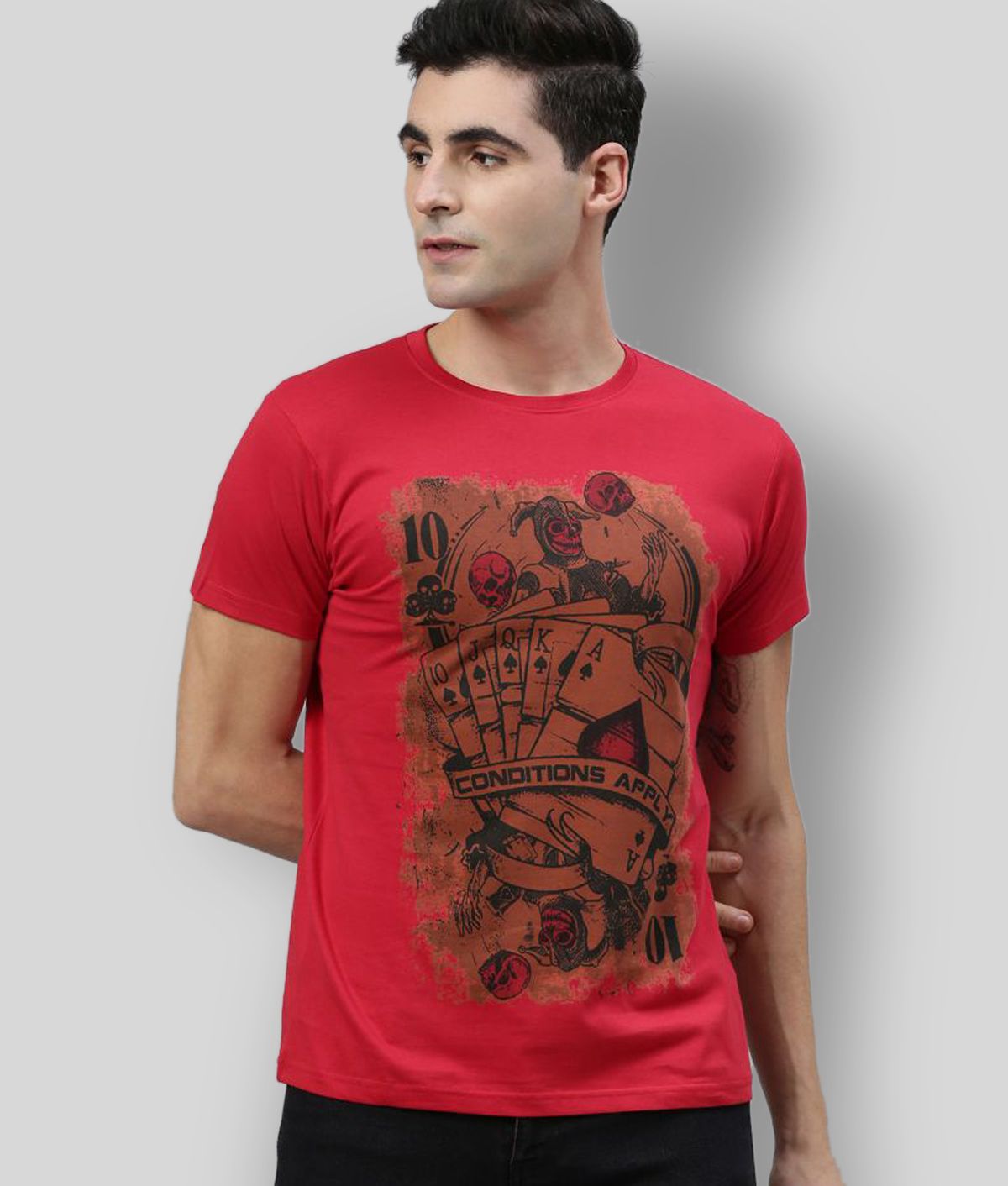     			Conditions Apply - Red Cotton Regular Fit Men's T-Shirt ( Pack of 1 )