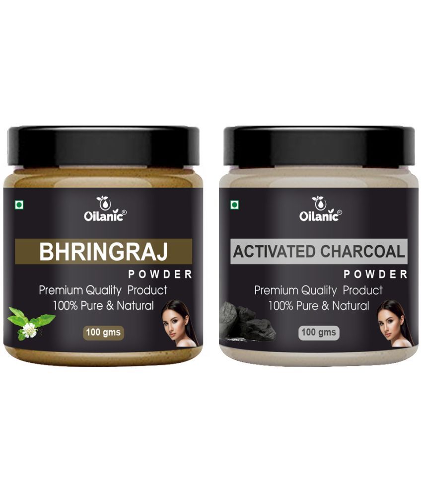     			Oilanic 100% Pure Bhringraj Powder & Charcoal Powder For Skincare Hair Mask 200 g Pack of 2