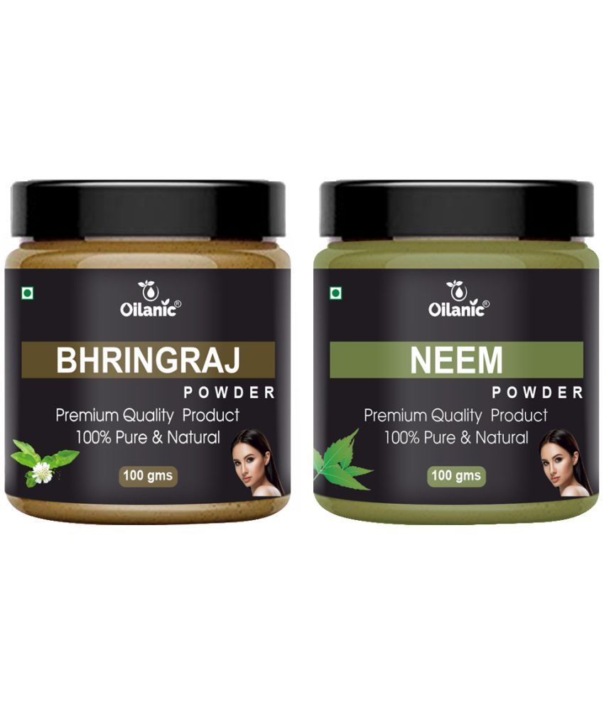     			Oilanic 100% Pure Bhringraj Powder & Neem Powder For Skincare Hair Mask 200 g Pack of 2