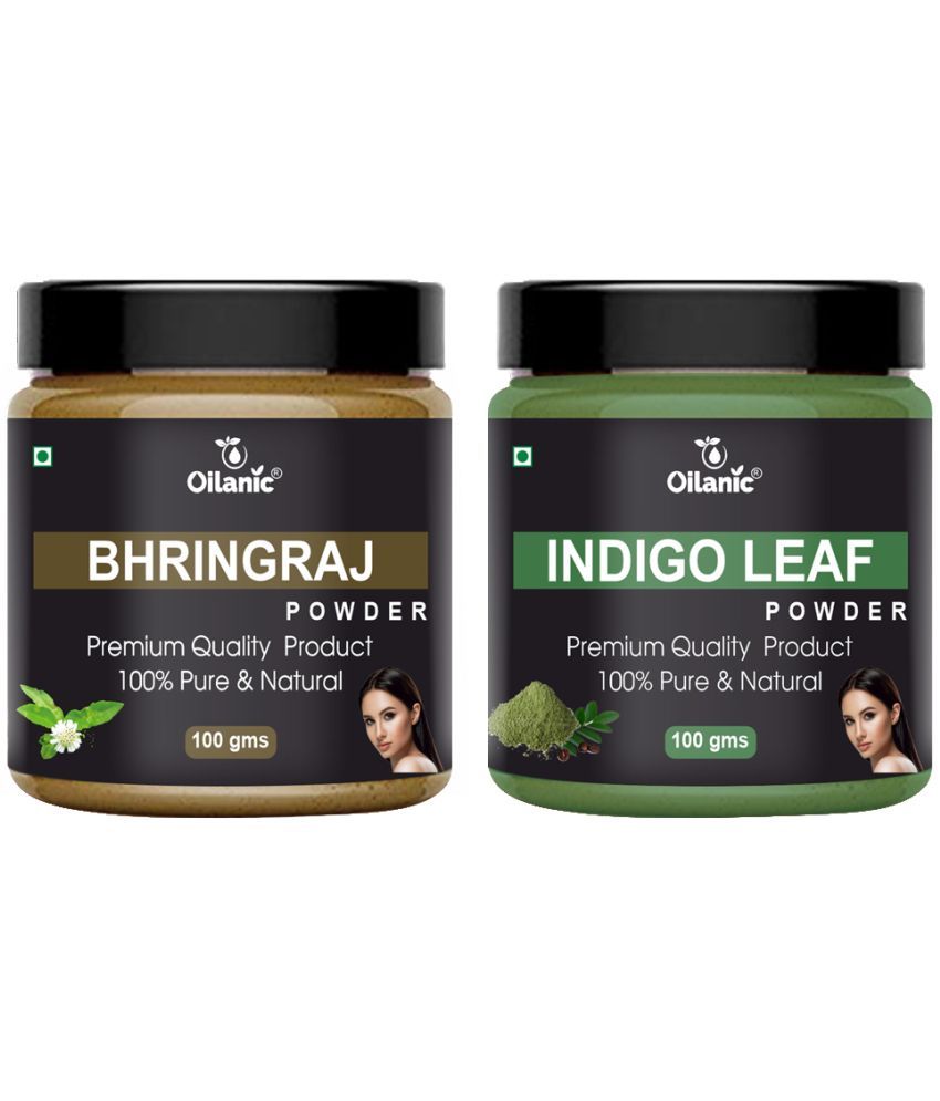     			Oilanic 100% Pure Bhringraj Powder & Indigo Leaf Powder For Skin Hair Mask 200 g Pack of 2