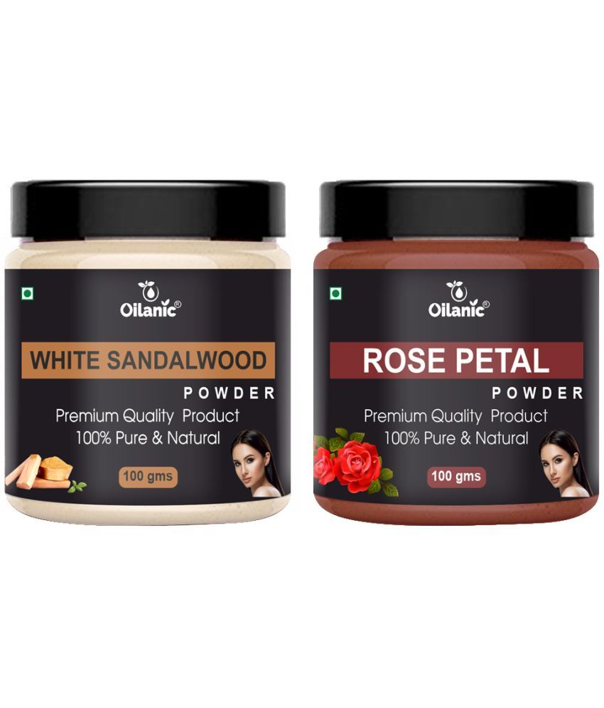     			Oilanic 100% White Sandalwood Powder & Rose Petal Powder For Skin Hair Mask 200 g Pack of 2