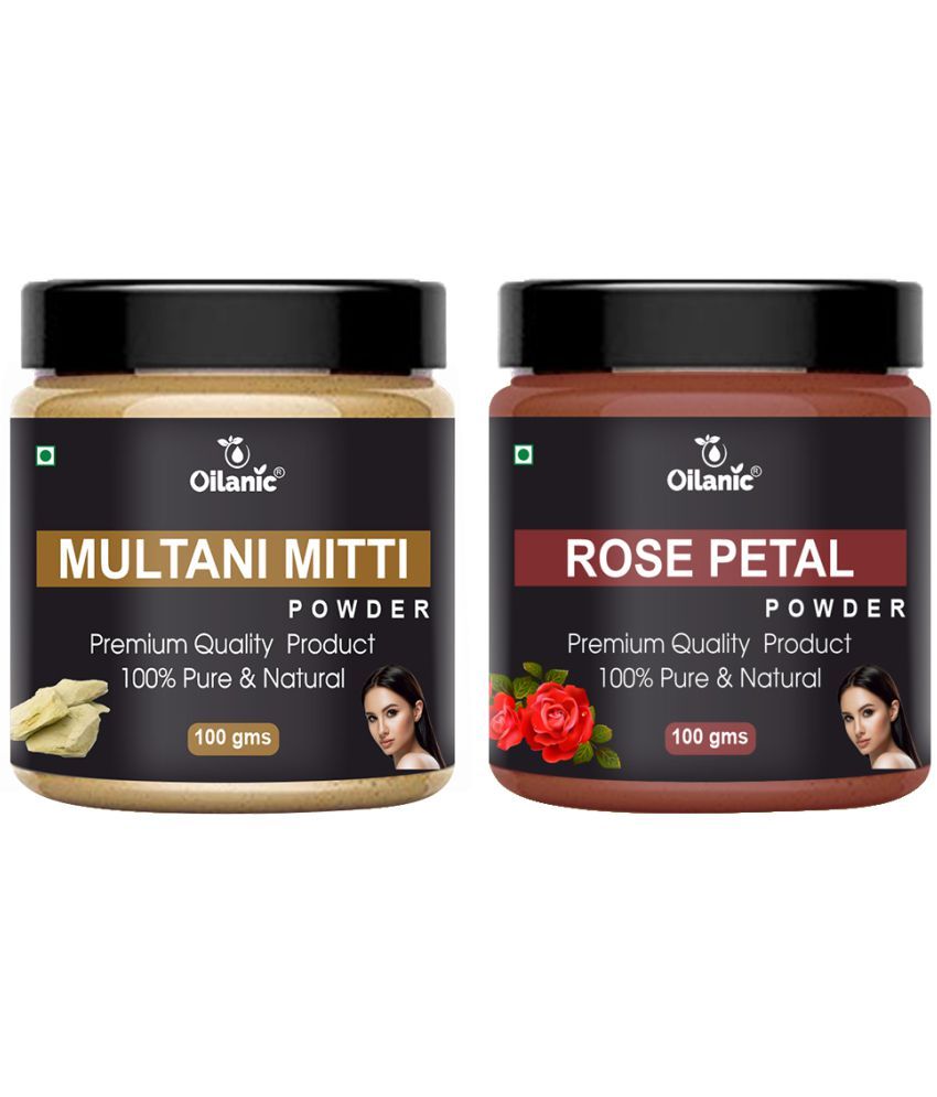     			Oilanic Pure Multani Mitti Powder & Rose Petal Powder For Skin Hair Mask 200 g Pack of 2