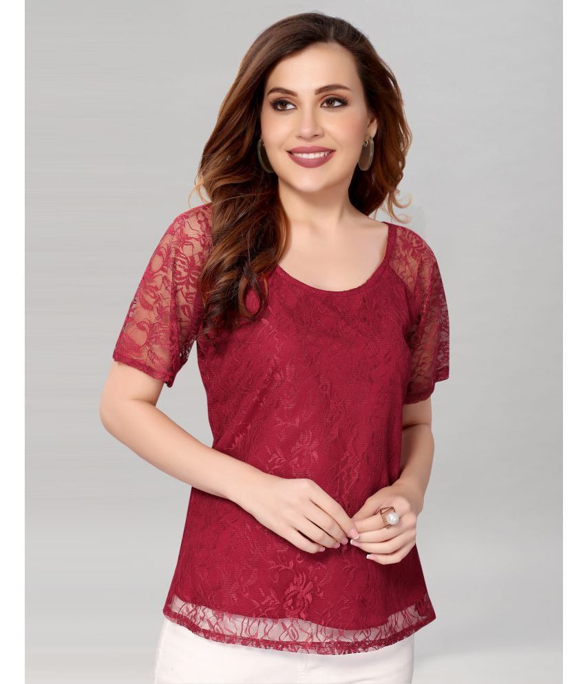     			Selvia - Net Maroon Women's A-Line Top ( Pack of 1 )