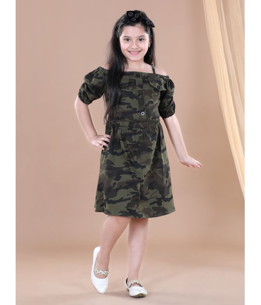     			StyleStone Girls Cotton Twill Army Print Top and Skirt Set