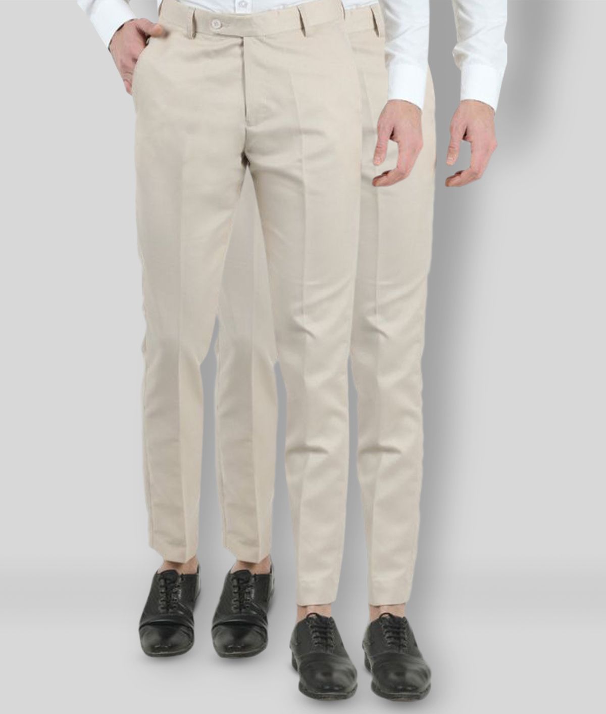     			VEI SASTRE - Cream Polycotton Slim - Fit Men's Formal Pants ( Pack of 2 )
