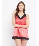 Clovia - Red Satin Women's Nightwear Baby Doll Dresses Without Panty ( Pack of 1 )