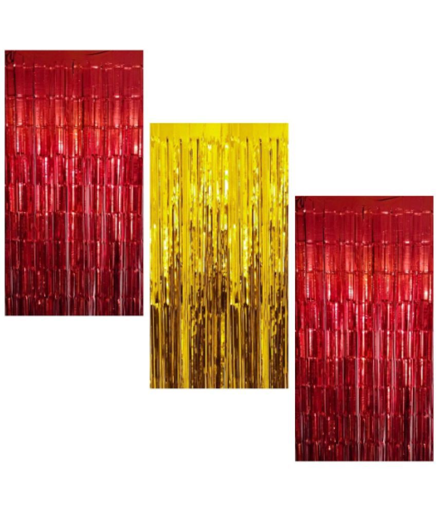     			Blooms Event 2 Red 1Golden Fringe Curtains Pack of 3