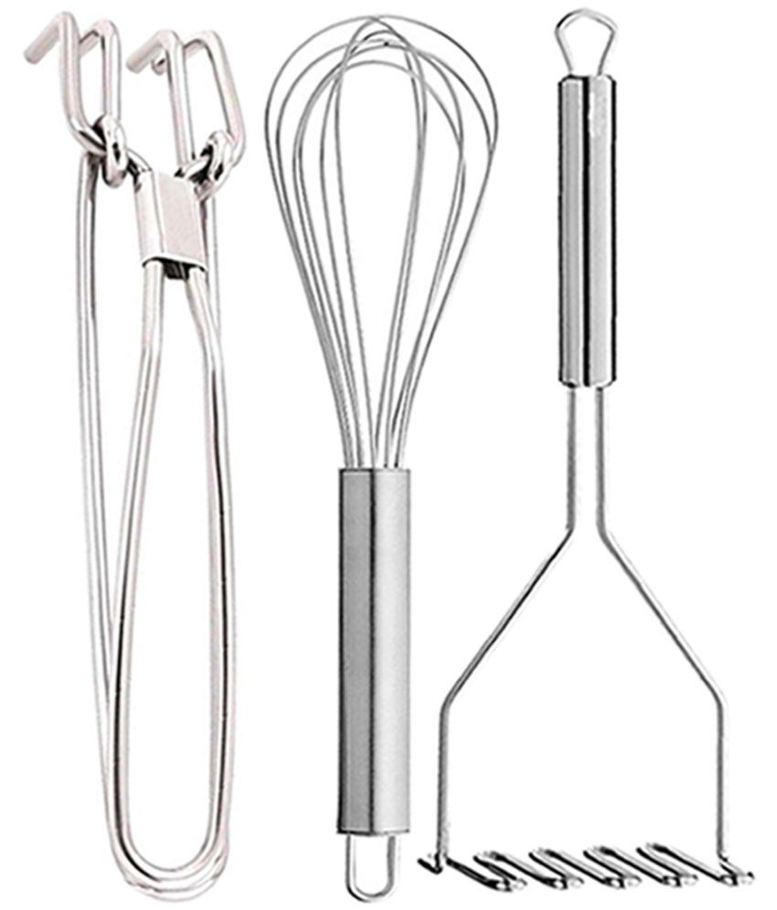     			JISUN - Silver Stainless Steel Pakkad+Whisk+Masher ( Pack 3 )