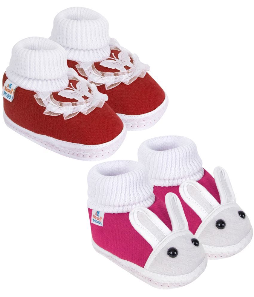     			Neska Moda - Maroon Booties For Baby Boy & Baby Girl 9-12 Months ( Pack of 2 )