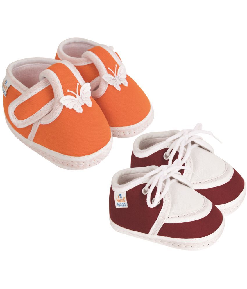     			Neska Moda - Orange Booties For Baby Boy & Baby Girl 3-6 Months ( Pack of 2 )