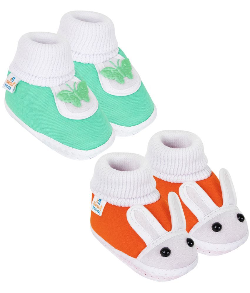     			Neska Moda - Orange Booties For Baby Boy & Baby Girl 3-6 Months ( Pack of 2 )