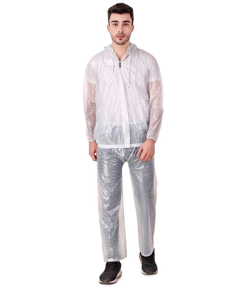 PENYAN PVC  Transparent White Check Rain Suit For Man With Cap