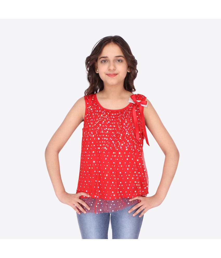     			Cutecumber - Red Georgette Girls T-Shirt ( Pack of 1 )