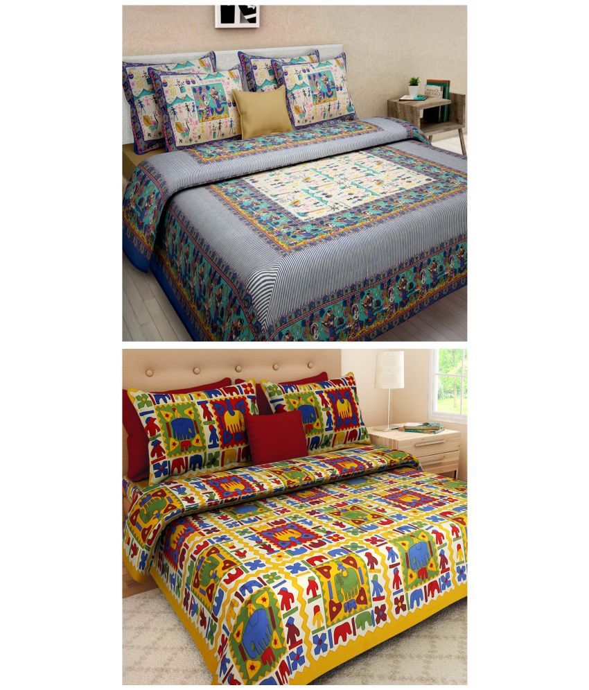     			Uniqchoice - Multicolor 100% Cotton 2 Double Bedsheets with 4 Pillow Covers