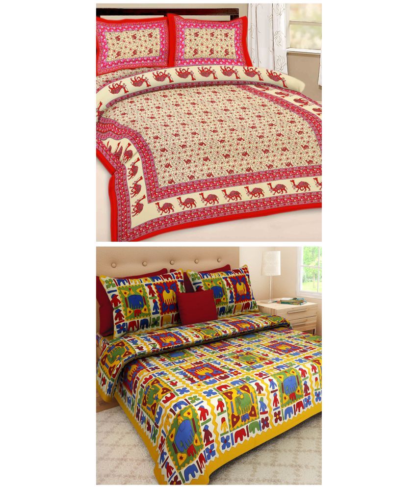     			Uniqchoice - Multicolor 100% Cotton 2 Double Bedsheets with 4 Pillow Covers