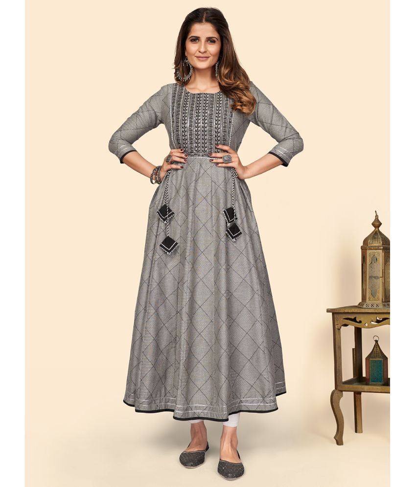     			Vbuyz - Grey Cotton Blend Women's Anarkali Kurti ( Pack of 1 )