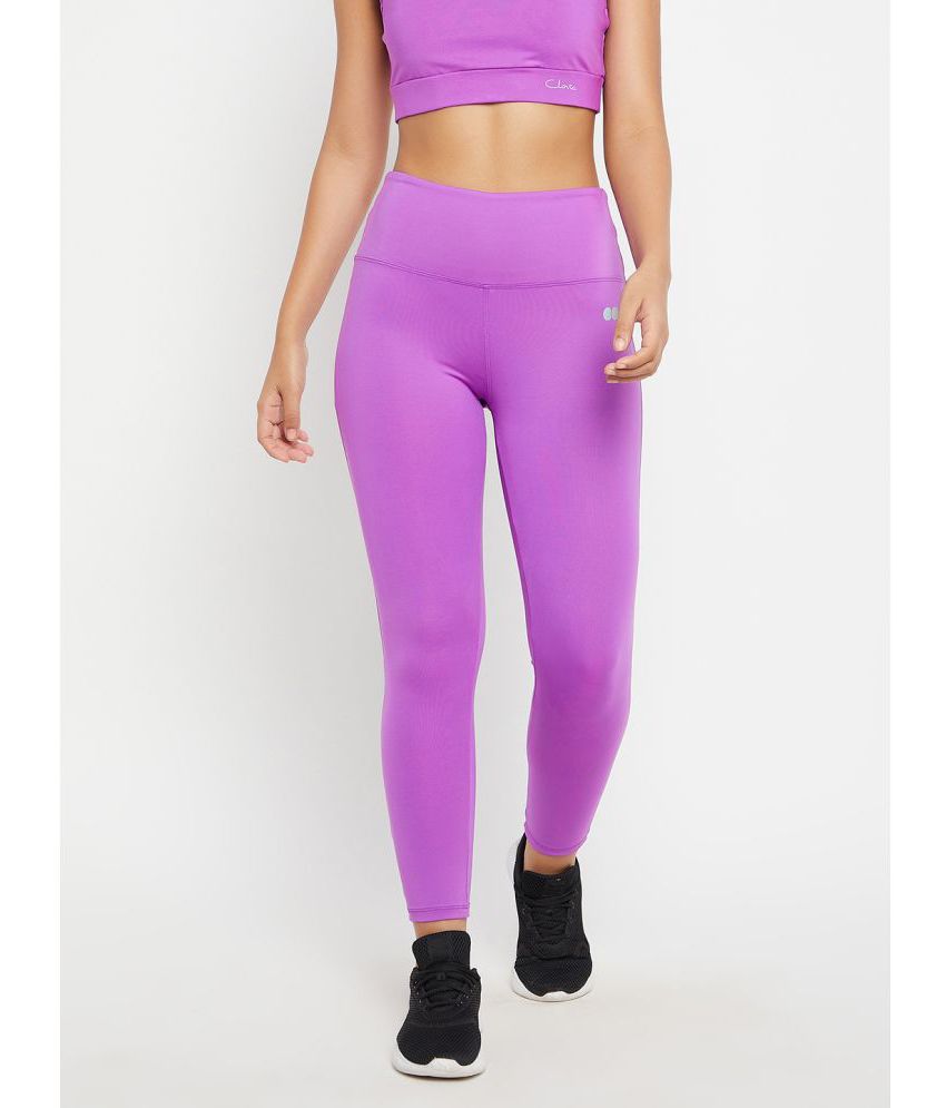 Clovia - Purple Nylon Slim Fit Women's Sports Tights ( Pack of 1 )