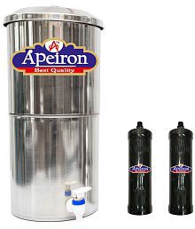 APEIRON STAINLESS STEEL WATER FILTER WITH 2 CARBON CANDLES 21 Ltr Gravity Water Purifier
