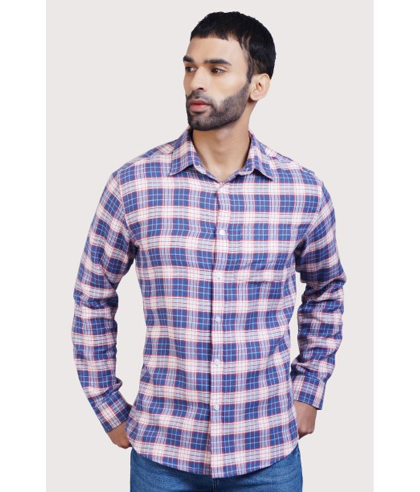 blue cotton color block casual shirt