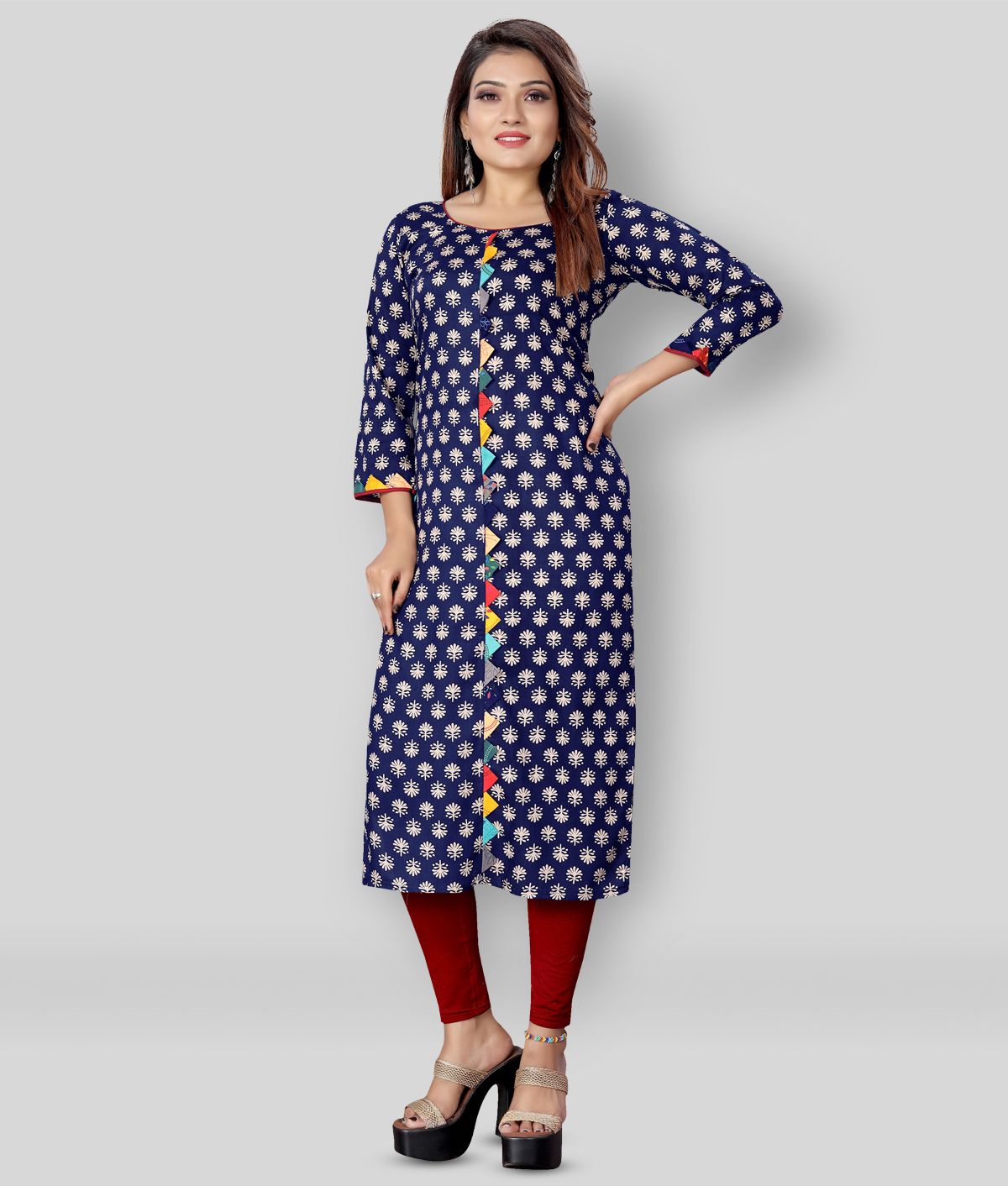     			MEESORRA - Navy Rayon Women's Straight Kurti ( Pack of 1 )