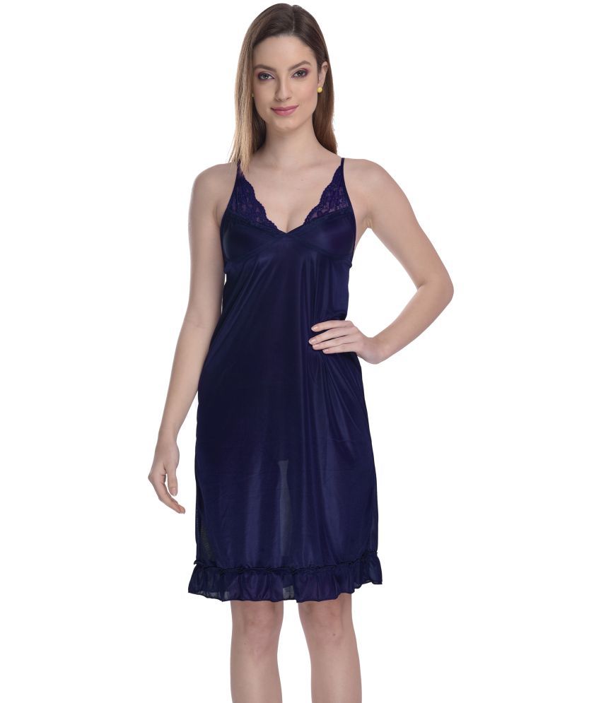     			Madam - Blue Satin Women's Nightwear Nighty & Night Gowns ( Pack of 1 )