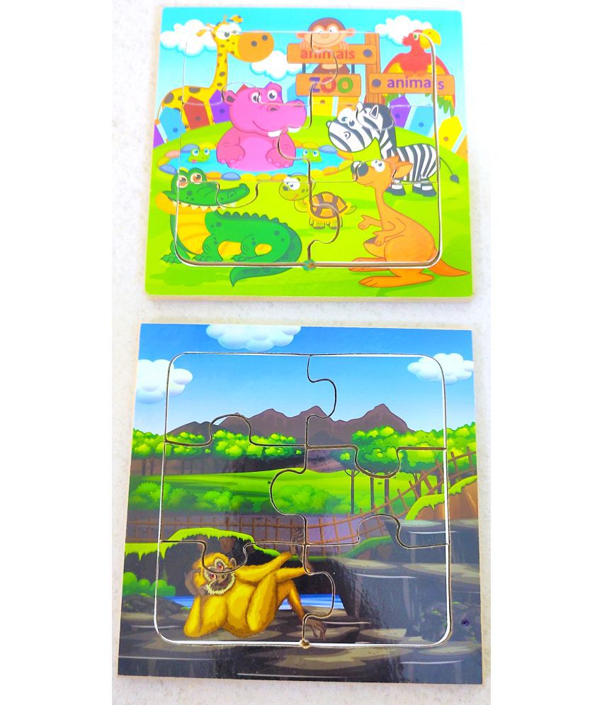     			PETERS PENCE WOODEN 2 SET OF ANIMAL PUZZLE BOARD FOR KIDS (6 X 6 INCHES )