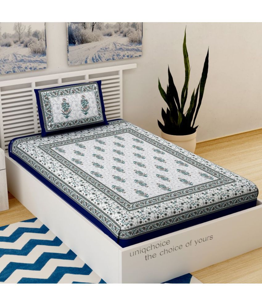     			Uniqchoice - Blue 100% Cotton Single Bedsheet with 1 Pillow Cover