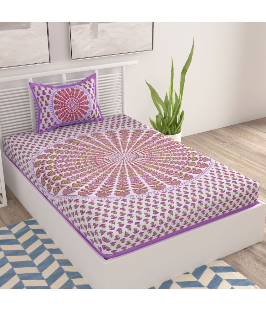    			Uniqchoice - Purple Cotton Single Bedsheet with 1 Pillow Cover
