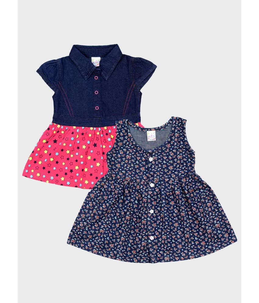     			Me N My CLOSET - Blue Cotton Baby Girl Frock ( Pack of 2 )