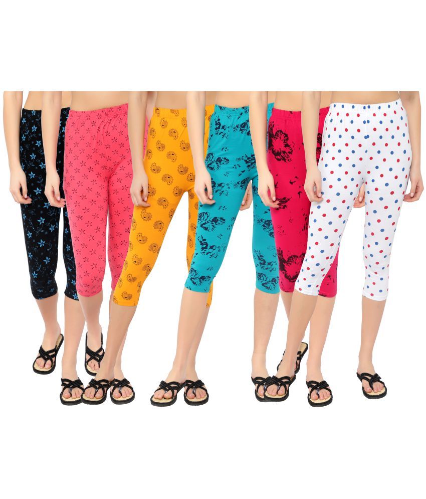     			Diaz Multi Cotton Lycra Floral Capri - Pack of 6