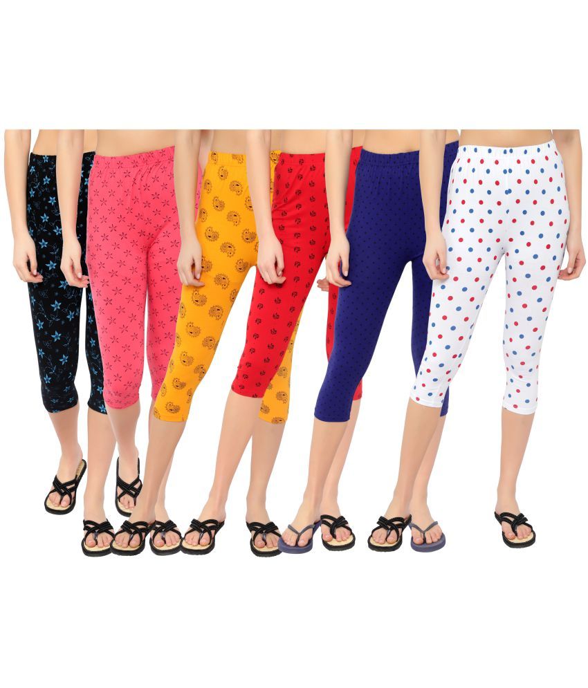     			Diaz Multi Cotton Lycra Graphic Capri - Pack of 6