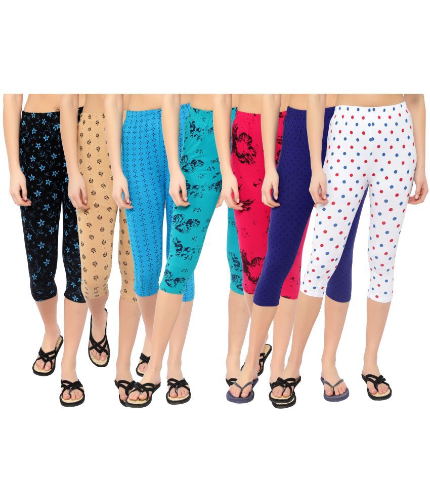     			Diaz Multi Cotton Lycra Graphic Capri - Pack of 7