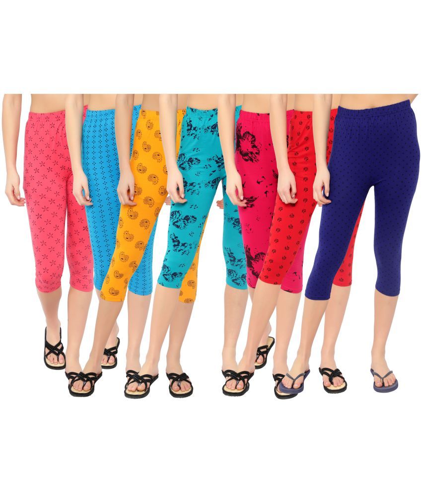     			Diaz Multi Cotton Lycra Graphic Capri - Pack of 7