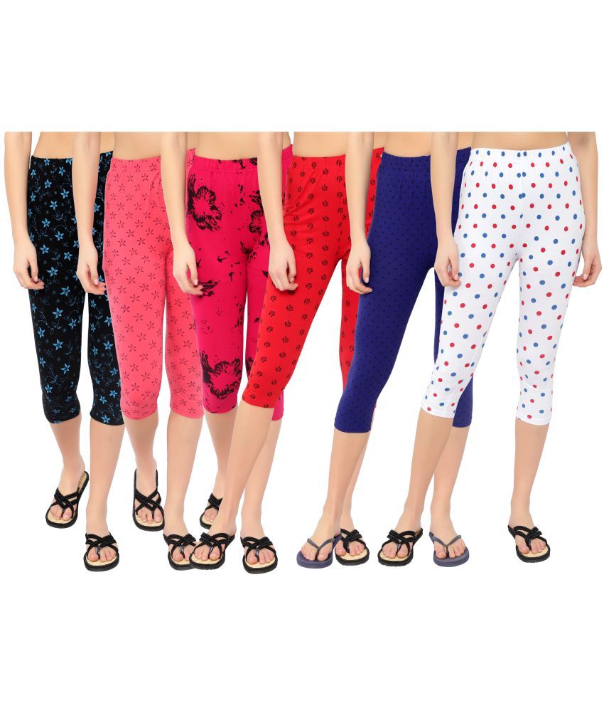     			Diaz Multi Cotton Lycra Graphic Capri - Pack of 6