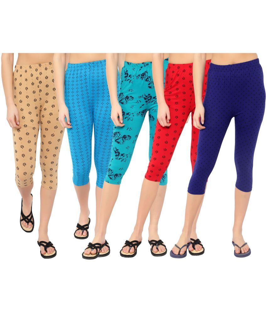     			Diaz Multi Cotton Lycra Printed Capri - Pack of 5