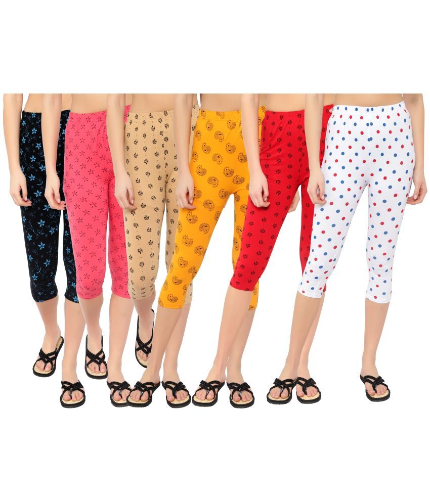     			Diaz Multi Cotton Lycra Printed Capri - Pack of 6