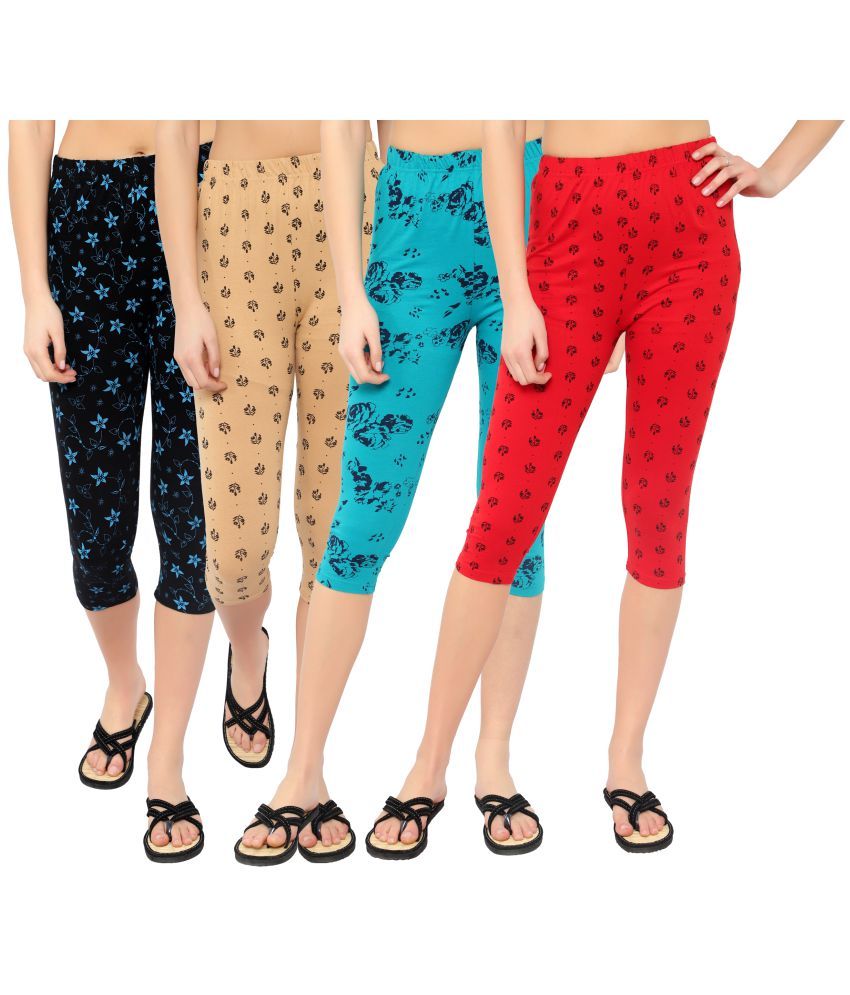     			Diaz Multi Cotton Lycra Printed Capri - Pack of 4